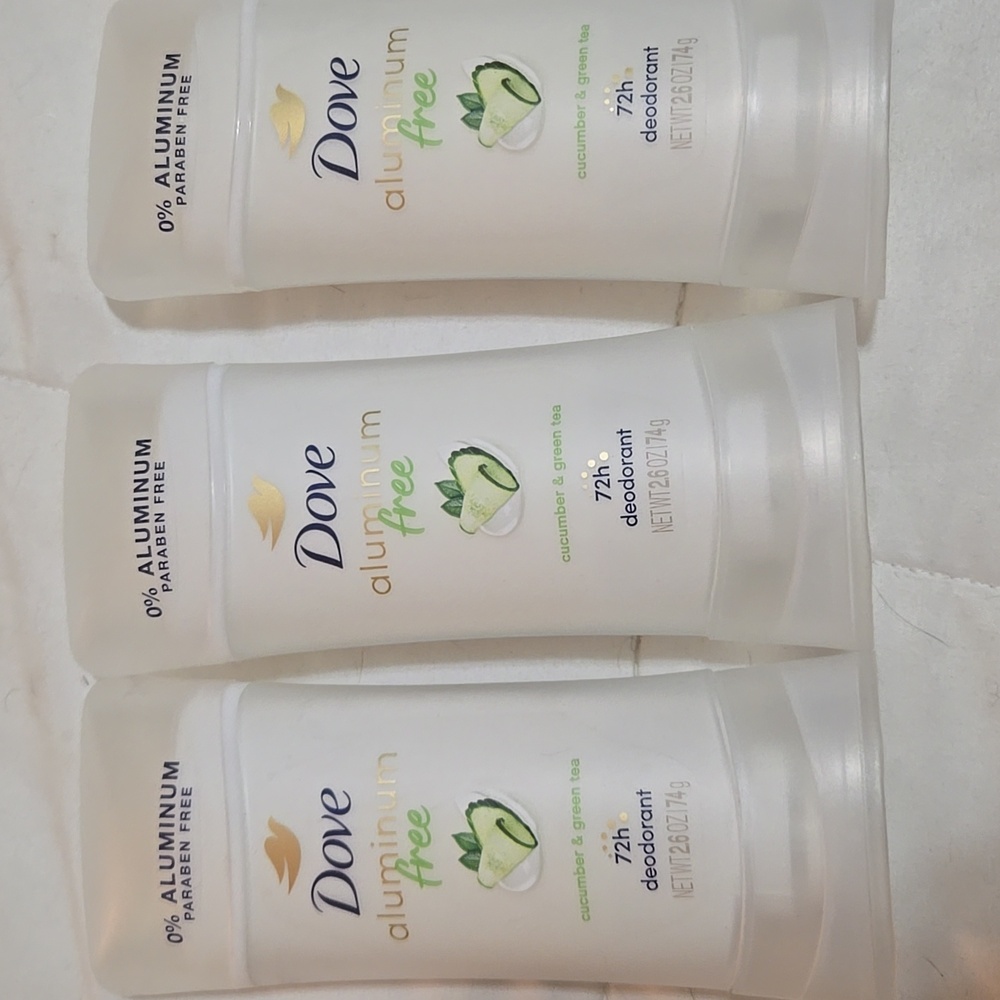 Qty 3 - Dove Aluminum Free Deodorant - Cucumber & Green Tea, White